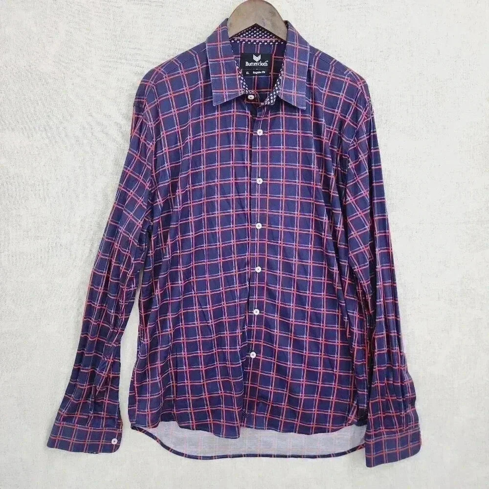 💥   Men's XL Button down Long sleeve Shirt Checkered 3520P